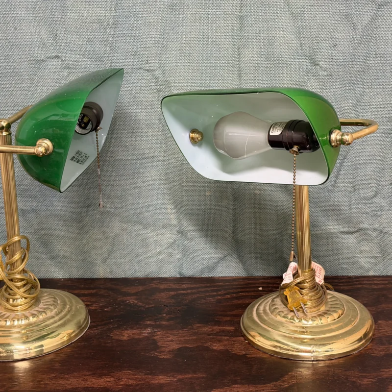 Smaller Green and Brass Bankers Lamp - Ph