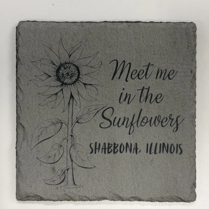 Meet Me in the Sunflowers Shabbona Slate Coaster Monochrome