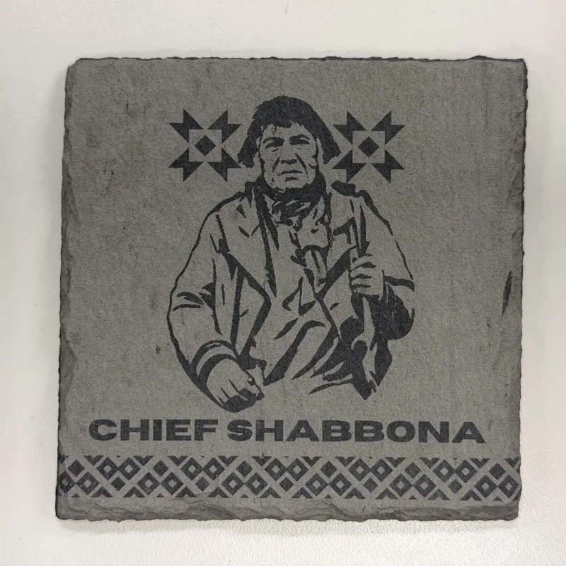 Chief Shabbona Slate Coaster Monochrome